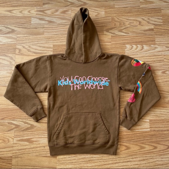 NEW KIDS WORLDWIDE YOU CAN CHANGE THE WORLD BROWN HOODIE SZ XS - Picture 3 of 7